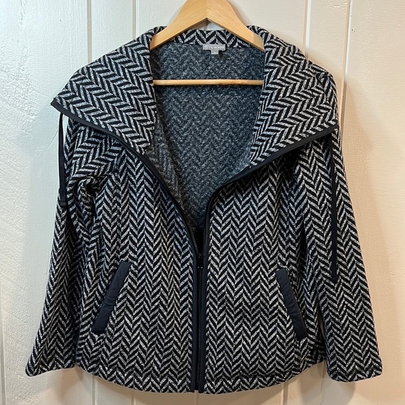 T By Talbots Zip Up Jacket black and white size small petite - Picture 1 of 9